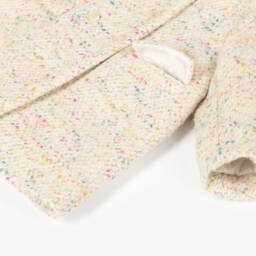 Bonpoint-Girls Ivory Tweed Coat with Fur Collar | Childrensalon Outlet