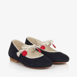 Bonpoint-Girls Navy Suede Leather Flats | Childrensalon Outlet