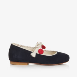 Bonpoint-Girls Navy Suede Leather Flats | Childrensalon Outlet