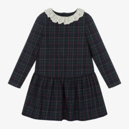 بونبوان-فستان تارتان قطن وتول لون كحلي | Childrensalon Outlet