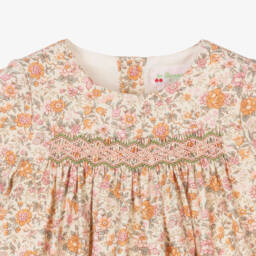 Bonpoint-Girls Pale Beige Floral Dress | Childrensalon Outlet
