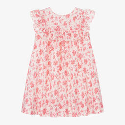 بونبوان-فستان بطبعة ورود قطن لون زهري وعاجي | Childrensalon Outlet