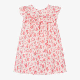 بونبوان-فستان بطبعة ورود قطن لون زهري وعاجي | Childrensalon Outlet