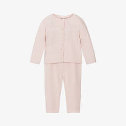 Bonpoint-Girls Pink Knit Wool Trousers Set | Childrensalon Outlet