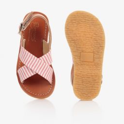 بونبوان-صندل جلد مقلم لون أبيض وزهري للبنات | Childrensalon Outlet