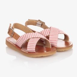 بونبوان-صندل جلد مقلم لون أبيض وزهري للبنات | Childrensalon Outlet