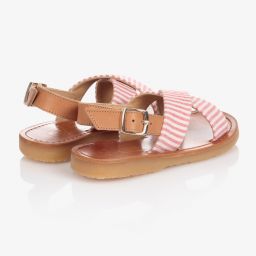 بونبوان-صندل جلد مقلم لون أبيض وزهري للبنات | Childrensalon Outlet