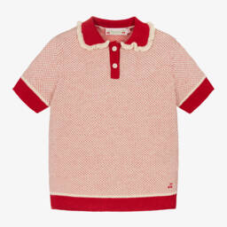 Bonpoint-Girls Red Wool Blend Polo Top | Childrensalon Outlet