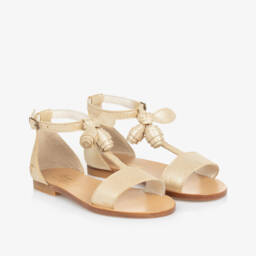 Bonpoint-Girls Shimmering Gold T-Bar Sandals | Childrensalon Outlet