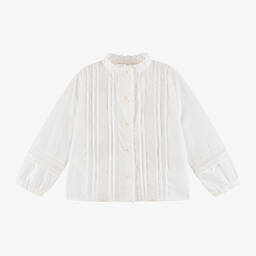 Bonpoint-Girls White Cotton Embroidered Blouse | Childrensalon Outlet