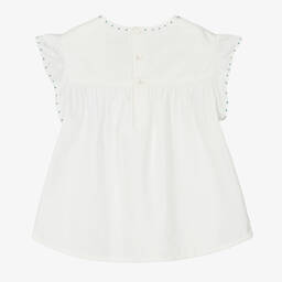 بونبوان-بلوز قطن بوبلين مطرز لون أبيض للبنات | Childrensalon Outlet