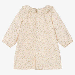 بونبوان-فستان قطن تويل لون عاجي وزهري | Childrensalon Outlet