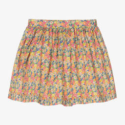 Bonpoint-تنورة قطن عضوي لون زهري وبرتقالي وأزرق بطبعة ورود | Childrensalon Outlet