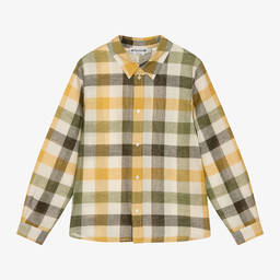 Bonpoint-Teen Boys Green Linen & Cotton Check Shirt | Childrensalon Outlet