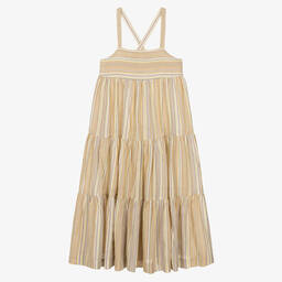 بونبوان-فستان تينز بناتي قطن مقلم لون بيج وعاجي | Childrensalon Outlet