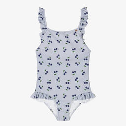 Bonpoint-Teen Girls Blue Stripe & Cherry Print Swimsuit  | Childrensalon Outlet