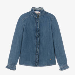 Bonpoint-Teen Girls Denim Blouse with Ruffles | Childrensalon Outlet