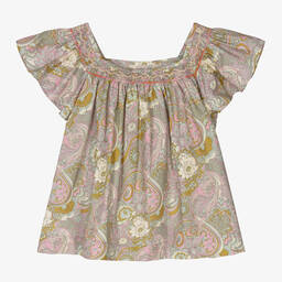 Bonpoint-Teen Girls Green Liberty Print Smocked Blouse | Childrensalon Outlet