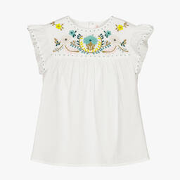 Bonpoint-Кремовая блузка с вышитыми цветами | Childrensalon Outlet