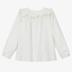 Bonpoint-بلوز قطن تويل مقلّم لون عاجي تينز بناتي | Childrensalon Outlet