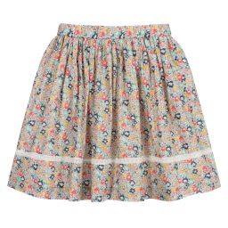 Bonpoint-تنورة قطن لون زهري وأزرق بطبعة ليبرتي للمراهقات | Childrensalon Outlet