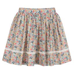 Bonpoint-تنورة قطن لون زهري وأزرق بطبعة ليبرتي للمراهقات | Childrensalon Outlet
