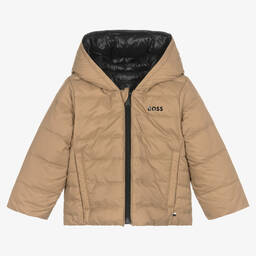 BOSS-Бежево-черный двусторонний пуховик для мальчиков | Childrensalon Outlet