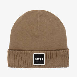 BOSS-Baby Boys Beige Knitted Beanie Hat | Childrensalon Outlet