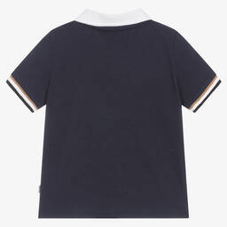 BOSS-Синяя рубашка поло из хлопка пике | Childrensalon Outlet