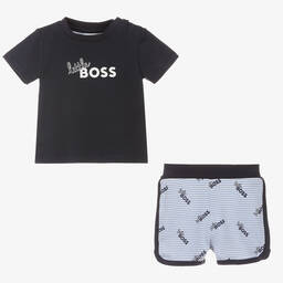 BOSS-Baby Boys Blue Logo Cotton Shorts Set | Childrensalon Outlet