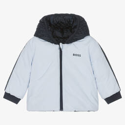 BOSS-Baby Boys Blue Reversible Puffer Jacket  | Childrensalon Outlet