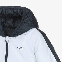 BOSS-Baby Boys Blue Reversible Puffer Jacket  | Childrensalon Outlet