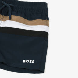 BOSS-Baby Boys Blue Tricolour Stripe Swim Shorts | Childrensalon Outlet