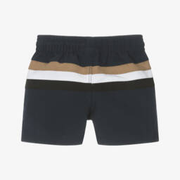 BOSS-Baby Boys Blue Tricolour Stripe Swim Shorts | Childrensalon Outlet
