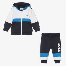 BOSS-Бело-синий спортивный костюм из хлопка | Childrensalon Outlet