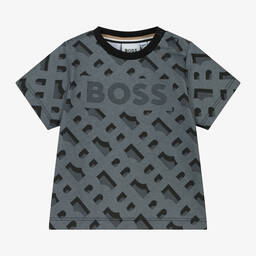 BOSS-Baby Boys Grey Cotton Monogram T-Shirt | Childrensalon Outlet