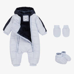 BOSS-Голубой зимний комбинезон с принтом-монограммой | Childrensalon Outlet