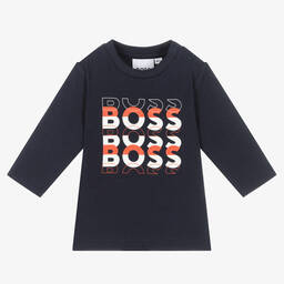 BOSS-Синий топ из хлопкового джерси | Childrensalon Outlet