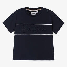 BOSS-Baby Boys Navy Blue Cotton Piqué T-Shirt | Childrensalon Outlet
