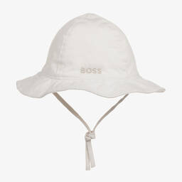 BOSS-Baby Girls White Cotton Reversible Hat | Childrensalon Outlet