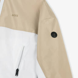 بوس-معطف بغطاء رأس بيج وأبيض للأولاد | Childrensalon Outlet