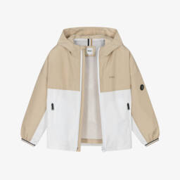 بوس-معطف بغطاء رأس بيج وأبيض للأولاد | Childrensalon Outlet