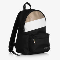 بوس-حقيبة ظهر كانفاس مقلم لون أسود وبيج للأطفال (36 سم) | Childrensalon Outlet