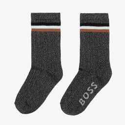 بوس-جوارب مزيج قطن لون أسود وفضّي غليتر للبنات | Childrensalon Outlet