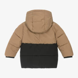 BOSS-Boys Beige & Black Hooded Down Jacket | Childrensalon Outlet