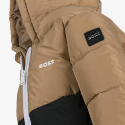 BOSS-Boys Beige & Black Hooded Down Jacket | Childrensalon Outlet
