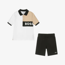 BOSS-طقم شورت رياضي بيج وأسود للأولاد | Childrensalon Outlet
