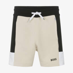 BOSS-Boys Beige Blocked Jersey Shorts | Childrensalon Outlet