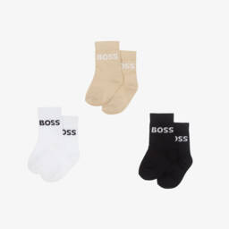 BOSS-Тройка хлопковых носков черного и бежевого цвета для мальчиков | Childrensalon Outlet