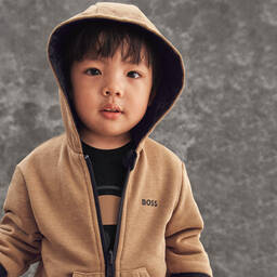 BOSS-Boys Black & Beige Reversible Zip Up Top | Childrensalon Outlet